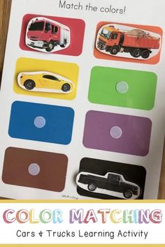 ~ 1 Busy Book PageConstruction Truck COLOR MATCHINGPreschool and Toddler tested!Print, cut and use!Print on card stock, or laminate for durability. You could easily add velcro dots and add to a learning binder. Busy Bags For Toddlers, Toddler Montessori Activities, Morning Baskets, Printable Busy Book, Educational Toddler Activities, Preschool Fine Motor Activities, Toddler Lessons, Preschool Workbooks, Learning Binder