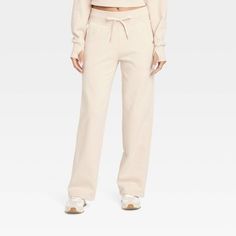 Women's French Terry Straight Leg Sweatpant - JoyLab™ Cream M Cream Sweatpants For Loungewear, Cream Cotton Sweatpants With Relaxed Fit, Comfortable Cream Relaxed Fit Sweatpants, Cozy Cream Relaxed Fit Sweatpants, Cream Sporty Relaxed Fit Sweatpants, Womens Boxer, Wide Leg Lounge Pants, Wide Leg Sweatpants, Solid Color Pants