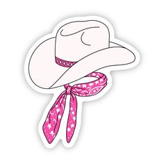 a sticker with a cowboy hat and pink bandanna around it's neck