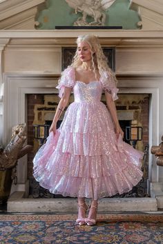 Aphrodite's Kiss Cherie Dress Pink Reception Dress, 80s Prom Dress Costume, Ethereal Clothes, Whimsical Dresses, Ethereal Gown, Ruffle Tiered Dress, 80s Prom Dress, Shades Of Blush, 1800s Fashion