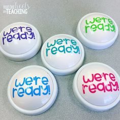 four buttons that say we're ready, were ready and were ready in different colors