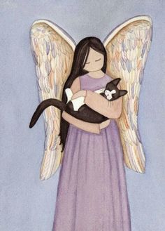 an angel holding a cat in her arms