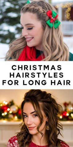 Easy Fancy Hairstyles For Long Hair, Christmas Hairstyles For Long Hair, Simple Braids, Winter Hair Trends, Holiday Party Hair, Christmas Party Hairstyles, Christmas Hair Accessories, Holiday Hair, Elegant Wedding Hair