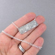 Silver Bar Necklace for Women Sterling Silver Necklace Layering Necklace Unique Handmade Jewelry Boh Handmade Bohemian Silver Custom Necklace, Bohemian Silver Engraved Necklaces, Bohemian Silver Engraved Necklace, Bohemian Etched Silver Necklace, Silver Necklace Layering, Boho Bar, Bohemian Antique Silver Nickel-free Necklace, Boho Jewelry Diy, Silver Bar Necklace