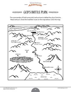 the map for god's battle plan is shown in black and white, as well as