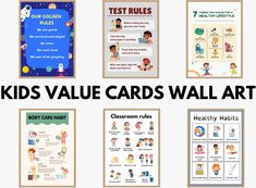 children's value cards wall art with the words, test rules and other activities