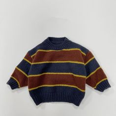 Toddler Boy Knitted Wide Striped Color Block Sweater Toddler Boy Sweater, Logo Sewing, Cool Baby, Boys Knits, Stylish Sweaters, Kids Clothes Boys, Winter Kids, Baby Set, Boys Coat