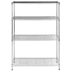 three tier shelving unit with four shelves on each side and one shelf below it