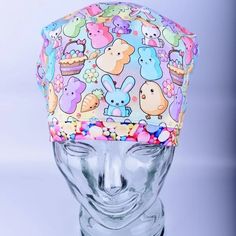 Stretchy Full Coverage Scrub Cap Easter Friends - Scrub Cap Hats Adjustable Fun Style Bonnet Cap, Fun Adjustable Cap-shaped Bonnet, Adjustable Multicolor Bonnet, Holiday Scrubs, Stethoscope Cover, Cap Hats, Knit Fabrics, Scrubs Nursing, Womens Scrubs