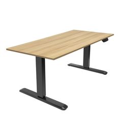 a wooden table with two black legs