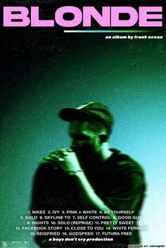 a man with a baseball cap on standing in front of a green background and text that reads blonde