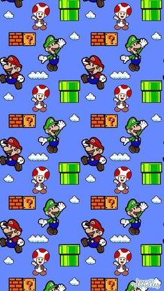 a blue background with mario and luigi on it