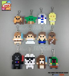 the pixel keychains have been made to look like they are from video games