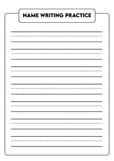 a writing practice sheet with the words name and lines in black ink on white paper