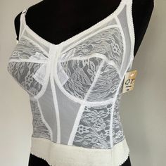 Q-T Intimates Longline Bra Style 1136 For Full-Figure Women Has A Soft-Cup That Is Wire-Free This Longline Is Fashionably Touched With Elegant Lace That Flows All Over The Bra Like The Ones Worn In The 60's Condition: Prefect ..New With Tags Color: White Stye 1136 Unlined Corset Bra - The Front Panel Features The Same Dainty Lace With Insets For Comfort And Fit. - Featuring Two Inch Elastic, Stay-In-Place, No Roll Waistband. - Wireless - Comfy Bra Feature Transversal Seaming For A Natural Appear Gold Bra, Vintage Bra, Compression Bra, Comfy Bra, Corset Bra, Back Fat, Unlined Bra, Corsets And Bustiers, New Bra