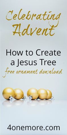 an advertisement for a jesus tree with three gold balls on it and the words celebrating advert