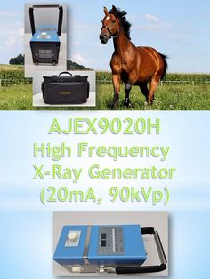 an advertisement for a high - technology x - ray generator with a horse in the background