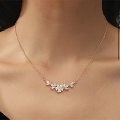 Gorgeous Gold Necklace With Cz Diamonds With A Flower Design. Makes A Great Gift For The Holidays. Elegant Crystal Flower Necklace, Delicate Wedding Necklace, Mickey Mouse Necklace, Wedding Studs, Pretty Jewelry Necklaces, Chunky Bead Necklaces, Princess Necklace, Diamond Necklace Designs, Flower Bar