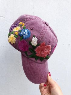 Hand embroidered hat Embroidered flower hat Embroidery hat | Etsy Spring Purple Snapback Baseball Cap, Purple Snapback Baseball Cap For Spring, Vintage Baseball Cap With Embroidered Curved Brim, Embroidered Flower Shaped Hat, Multicolor Embroidered Snapback Baseball Cap, Embroidered Flower Baseball Cap, One Size, Baseball Cap Design, Custom Embroidered Hats, Embroidery Hat