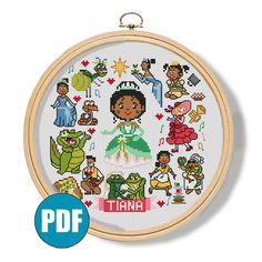 a cross stitch pattern with an image of the princess and the frog characters on it