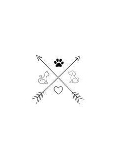 an arrow with two dogs and hearts on it