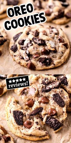 oreo cookies pin with text overlay Crumble Cookie Recipe Oreo, Gourmet Oreo Cookies, Oreo Cookies And Cream Cookies, Chocolate Chip Cookies With Oreos Inside, Oreo Soft Cookies, Oreo Stuffed Chocolate Chip Cookies, Oreo Cookie Recipes, Sugar Free Cookies, Oreo Recipes