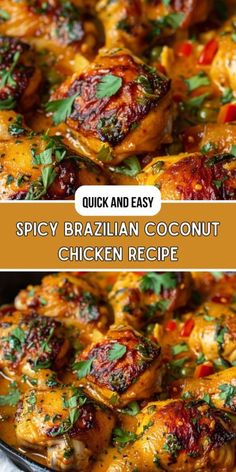 the recipe for spicy brazilian coconut chicken is shown