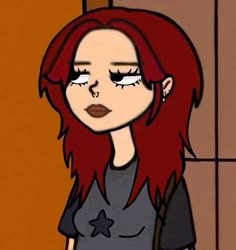 a cartoon girl with red hair and black shirt