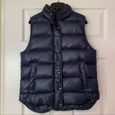 Brand New/Never Worn Navy Lightweight Down-Filled Nylon Vest, In Perfect Condition/No Flaws! Side Pockets With Hidden Zipper And Standing Collar. Perfect For Layering. Machine Washable. Size S. Hidden Zipper, Puffer Vest, J Crew, Puffer, Jackets For Women, Jackets & Coats, Navy, Brand New, Blue