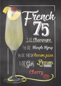 a chalkboard menu for a french 75