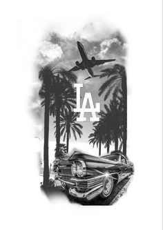 a black and white photo of an old car with the word la in front of it