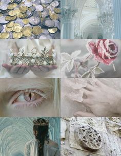 the collage shows many different images with gold, silver and pink accents on them