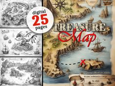 an image of a map with the words, 25 page treasure map x on it