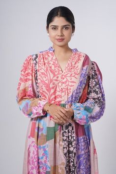 Multi colored fit and flared dress with ornament floral prints and embroidered bodice. - Aza Fashions Festive Multicolor Printed Motif Dress, Festive Multicolor Dress With Printed Motifs, Red Anarkali Dress With Floral Print, Festive Multicolor Floral Print Dress, Pankaj And Nidhi, Embroidered Bodice, Flared Dress, Women Dresses, Aza Fashion