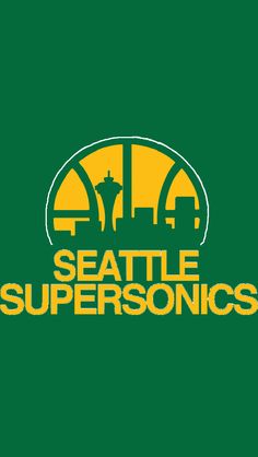 the seattle supersonics logo is shown on a green background with yellow and white letters