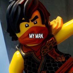 a lego man with a red bandana on his face and arms, holding a baseball bat