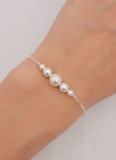 Sterling Silver Bracelets With Pearl Drop And Round Beads, Pearl Drop Sterling Silver Bracelet With Round Beads, Adjustable Sterling Silver Pearl Drop Bracelet, Sterling Silver Beaded Bracelets With Pearl Charm, Pearl White Sterling Silver Bracelet With Round Beads, White Sterling Silver Bracelets For Bridesmaids, White Sterling Silver Bracelet For Bridesmaid Gift, Elegant Pearl Bracelet With Silver Beads, Wedding Sterling Silver Round Pearl Bracelet