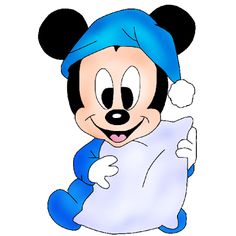 a cartoon mickey mouse with a blue hat and scarf around his neck holding a white sheet