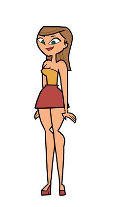 a cartoon girl in a short red skirt with her hand on her hip, looking to the side