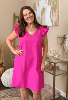 Women's dresses inspired for all occasions & events like weddings, holidays, church, work and casual dress styles.  We have a gorgeous selection of trending dresses from midi to full length and the most darling skirts to dress up or wear casual as you wish. Magenta Dress, In The Room, Dress With Pockets, Trending Dresses, Dress Styles, Above The Knee