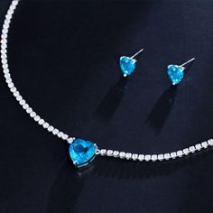 CWW Women's Fashion Elegant Stylish Light Blue Heart Luxury Cubic Zirconia Jewelry Sets - Divine Inspiration Styles Elegant Cubic Zirconia Jewelry Sets For Valentine's Day, Sapphire Jewelry For Valentine's Day, Elegant Blue Jewelry For Valentine's Day, Elegant Heart Cut Jewelry Sets, Blue Heart Cut Jewelry For Party, Sapphire Cubic Zirconia Jewelry Sets, Blue Cubic Zirconia Fine Jewelry Sets, Blue Jewelry Sets With Diamond Accents As Gift, Blue Jewelry Sets With Diamond Accents, Cubic Zirconia