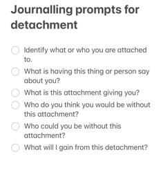 a white paper with the words journaling prompts for detatment