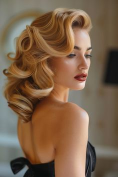 59+ Gorgeous Honey Blonde Hair Ideas Hollywood Wedding Hair, Hollywood Glamour Hair, Hollywood Glam Hair, Cabelo Pin Up, Old Hollywood Hair, Hollywood Curls, Glamour Hair, Hollywood Hair, Honey Blonde Hair