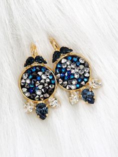 Blue Navy Earrings, Bridal Dark Blue Earrings, Swarovski Blue Earrings, Bridesmaids Earrings, Gift For Her, Blue Drop Crystal Earrings  Petite Delights is an Official SWAROVSKI® Branding Partner Official Swarovski Elements® Partner Made with real genuine high quality Austrian Swarovski ©Crystal .  ♥ Fast Processing time, ships with U.S insured - USPS standard®/ express services available at checkout ♥ 1 year guarantee ♥ Gifting is easy with us ♥ you will get Genuine Swarovski tags Detai... Blue Round Cluster Earrings For Wedding, Blue Cluster Drop Earrings As Gift, Blue Crystal Bridal Earrings, Blue Drop Cluster Earrings For Gift, Blue Cluster Earrings For Wedding, Blue Crystal Bridal Earrings With Matching Set, Blue Drop Clip-on Earrings For Evening, Blue Single Earring For Evening, Blue Cluster Drop Earrings For Pierced Ears