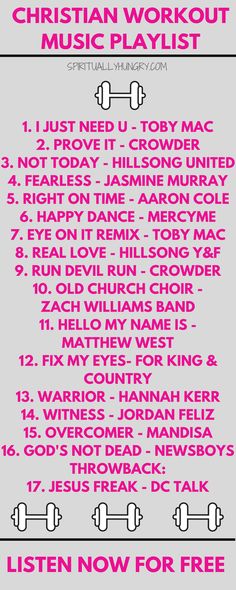 a poster with the words listen to christian workout music playlist in pink and white