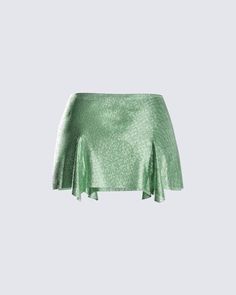 The party really won't start until you walk in with this green chainmail mini skirt ⚡️Make your presence known, and needed 😉 Chic Easter Outfit, Rhinestone Mini Skirt, Sparkly Bodysuit, White Corset Dress, Shiny Skirts, Rhinestone Skirt, Sparkly Skirt, Strapless Ruffle Dress, Sparkle Skirt