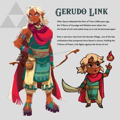 an image of the legend of zeo link character and her companion, with text below it