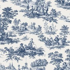 Paesaggio Barocco Blue Wallpaper from Cottage Chic Collection by Galerie Wallcoverings Chic Chalet, Toile Wallpaper, Toile Pattern, Blooming Garden, Blue Toile, Nature Friendly, Paul Gauguin, Country Gardening, Burke Decor