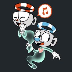 two cartoon characters with speech bubbles in the air above their heads, one has his mouth open while the other is listening