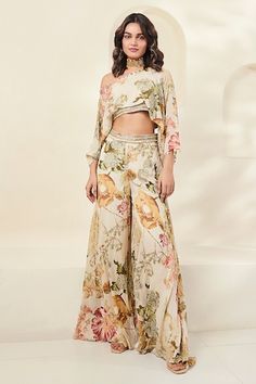 Buy Pink Silk Cowl Asymmetric Draped Tunic And Pant Set For Women by Rajdeep Ranawat Online at Aza Fashions. Asymmetric Top, Contemporary Outfits, Asymmetrical Tops